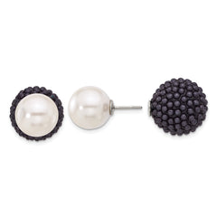 SS Majestik RH-pl 11-12mm Wht 15-16mm Blk Imit Shell Pearl Earrings