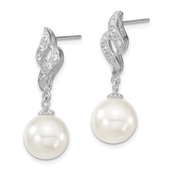 Majestik 925 Sterling Silver Shell Pearl CZ Dangle Earrings Gift Ready