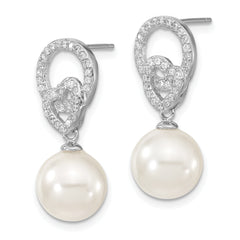 Sterling S Majestik Rh-pl 10-11mm Wht Imitat Shell Pearl & CZ Dangle Earrin