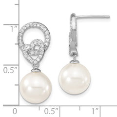 Sterling S Majestik Rh-pl 10-11mm Wht Imitat Shell Pearl & CZ Dangle Earrin