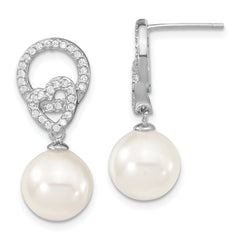 Sterling S Majestik Rh-pl 10-11mm Wht Imitat Shell Pearl & CZ Dangle Earrin