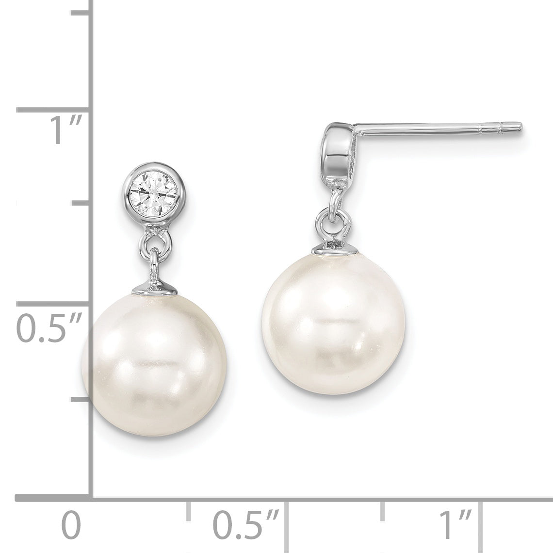 Majestik Sterling Silver Rhodium-plated 10-11mm White Imitation Shell Pearl and CZ Dangle Earrings