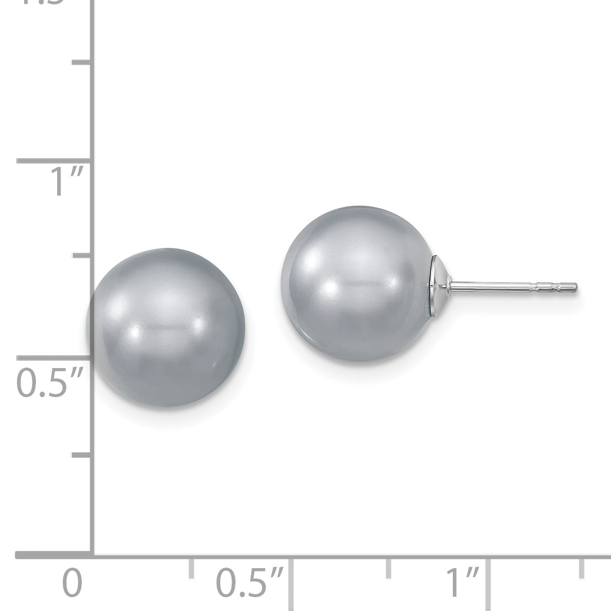 Majestik Sterling Silver Rhodium-plated 10-11mm Grey Imitation Shell Pearl Stud Earrings