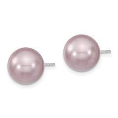 Majestik Sterling Silver Rhodium-plated 10-11mm Purple Imitation Shell Pearl Stud Earrings