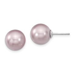 Majestik Sterling Silver Rhodium-plated 10-11mm Purple Imitation Shell Pearl Stud Earrings