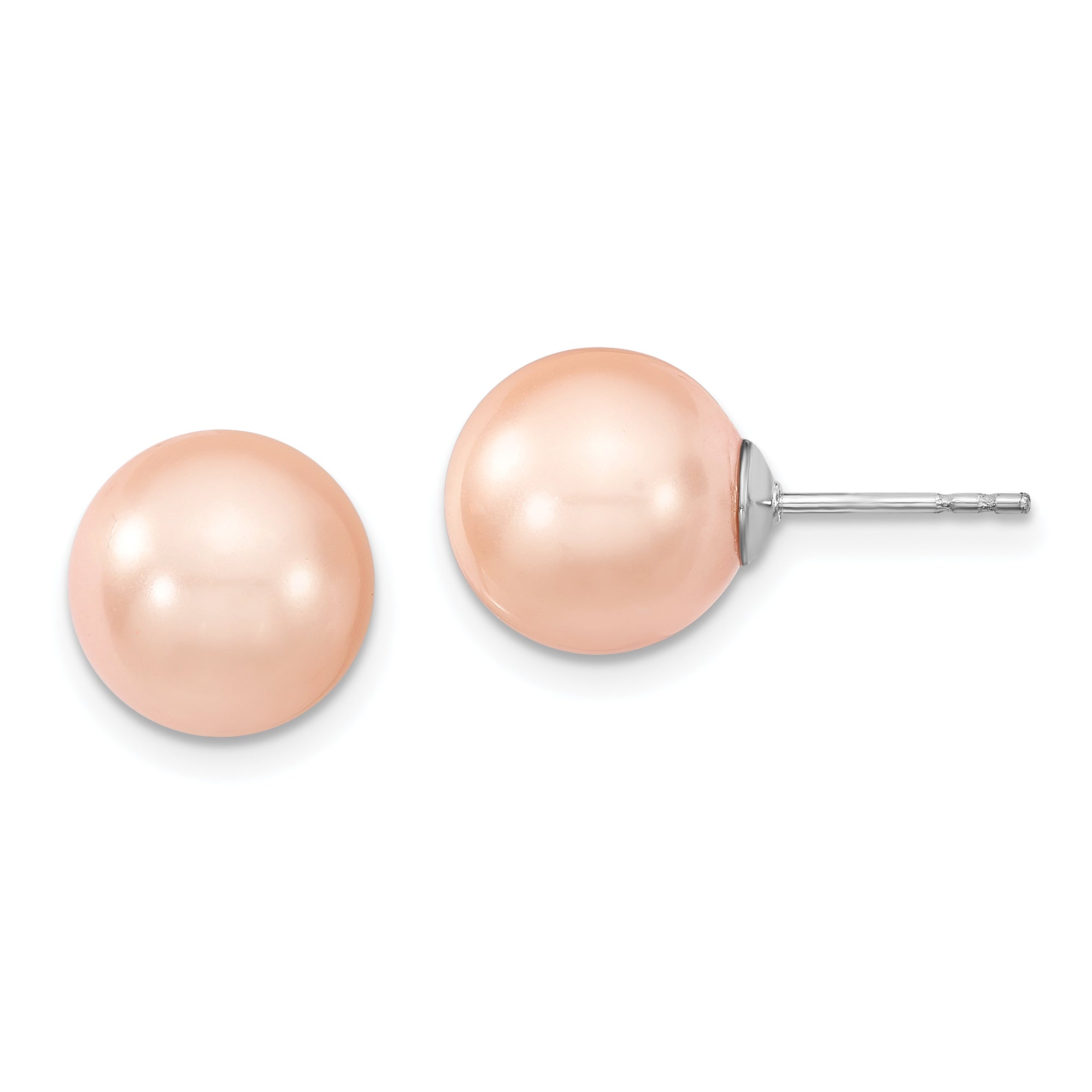 Majestik Sterling Silver Rhodium-plated 10-11mm Pink Imitation Shell Pearl Stud Earrings