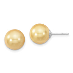 Majestik Sterling Silver Rhodium-plated 10-11mm Yellow Imitation Shell Pearl Stud Earrings