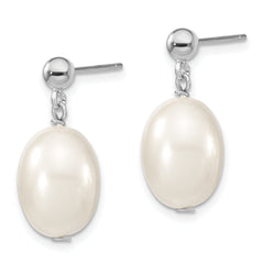 Majestik Sterling Silver Rhodium-plated 10-11mm White Rice Imitation Shell Pearl Post Dangle Earrings