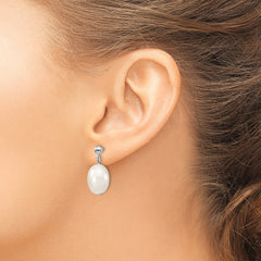 Majestik Sterling Silver Rhodium-plated 10-11mm White Rice Imitation Shell Pearl Post Dangle Earrings