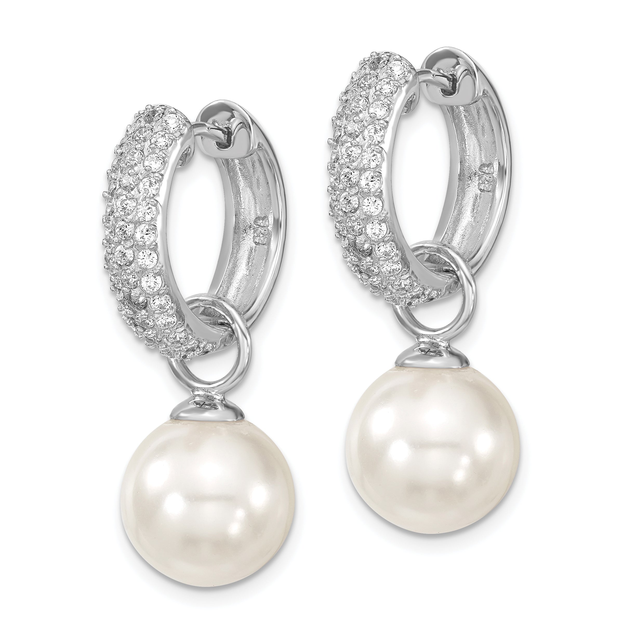 Majestik Sterling Silver Rhodium-Plated CZ Interchangeable Shell Pearl Hoop Earrings