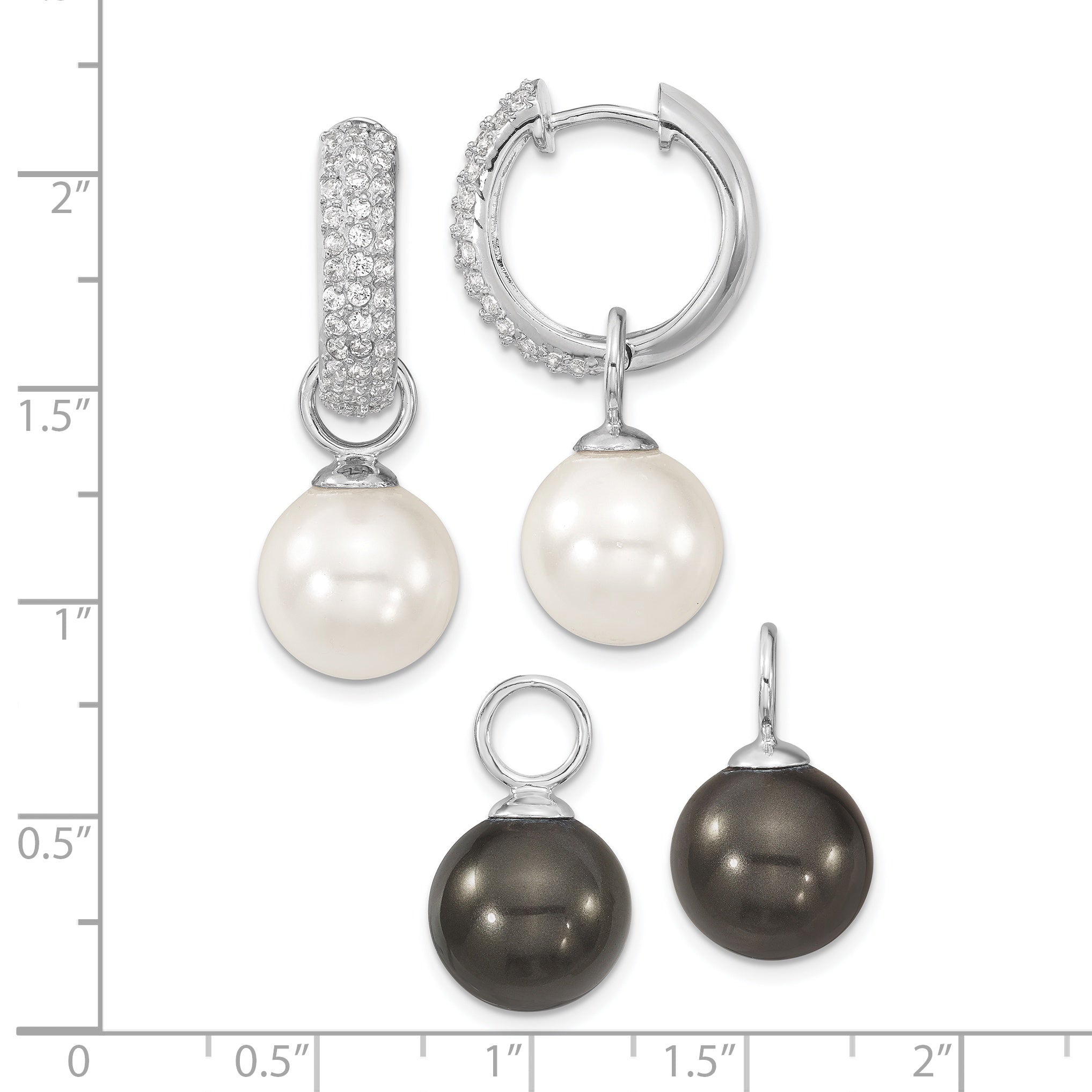 Majestik Sterling Silver Rhodium-Plated CZ Interchangeable Shell Pearl Hoop Earrings