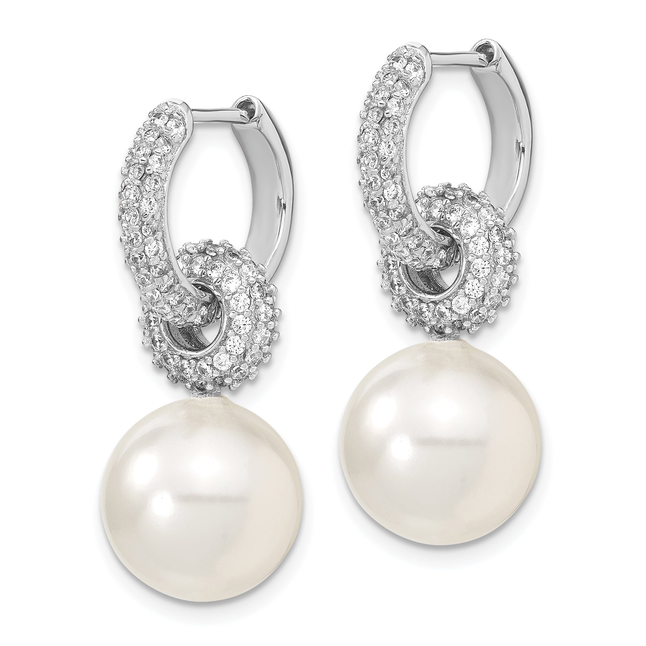 Majestik Sterling Silver CZ Hoop Earrings with Shell Pearls