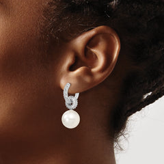 Majestik Sterling Silver CZ Hoop Earrings with Shell Pearls