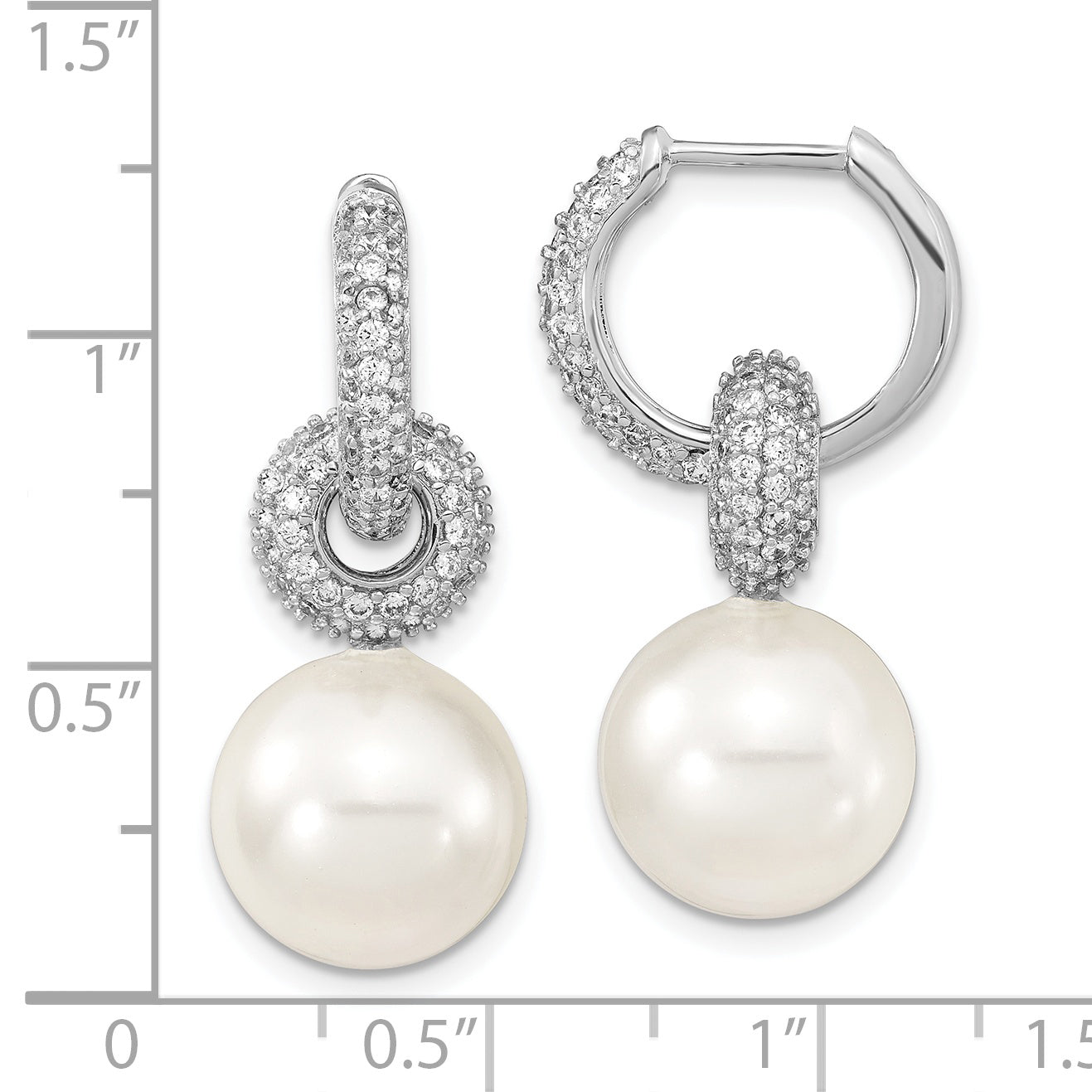 Majestik Sterling Silver Rhodium-plated 12-13mm White Imitation Shell Pearl Dangle Endless CZ Hoop Earrings