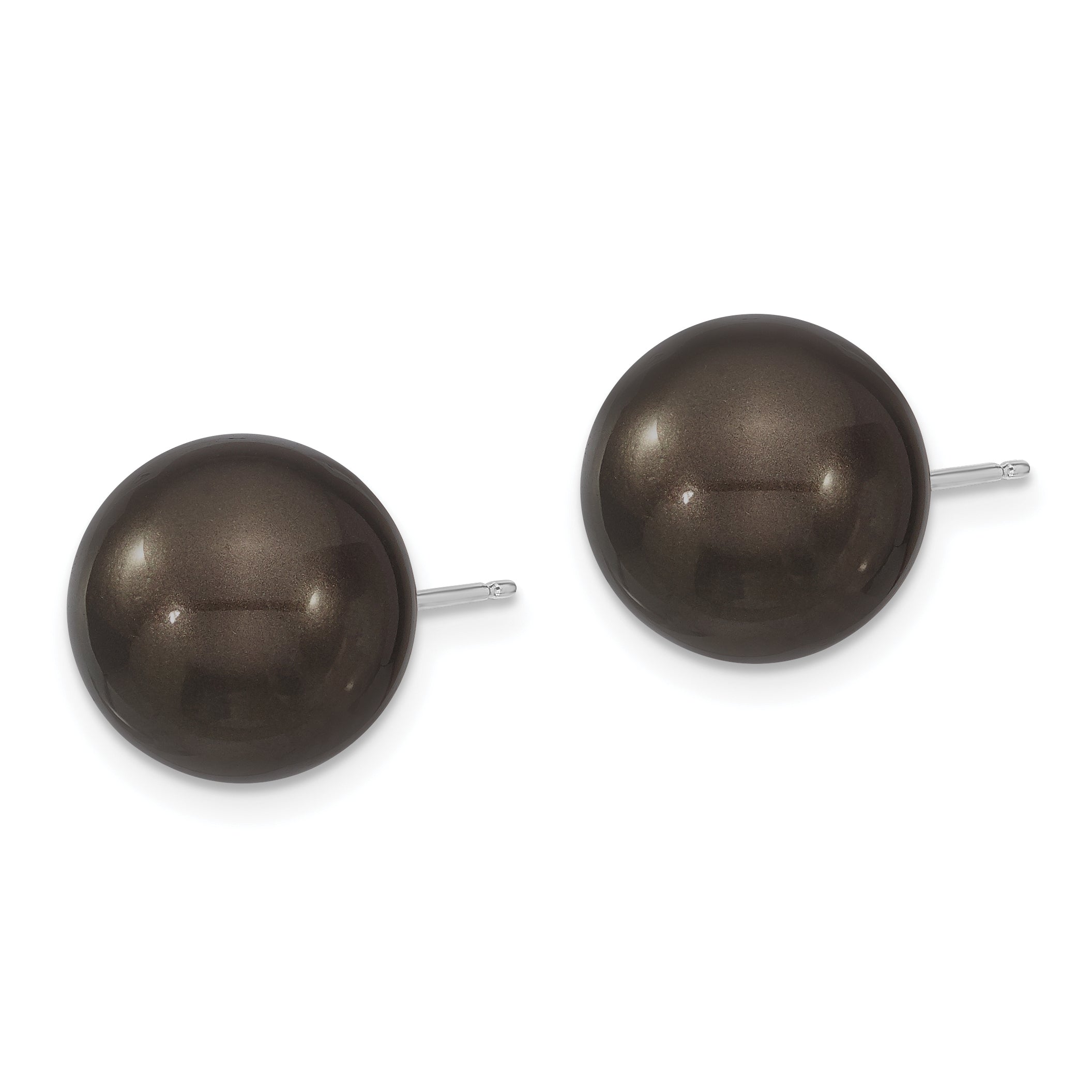 Majestik Sterling Silver Rhodium-plated 12-13mm Black Imitation Shell Pearl Stud Earrings