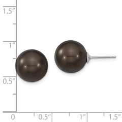 Majestik Sterling Silver Rhodium-plated 12-13mm Black Imitation Shell Pearl Stud Earrings