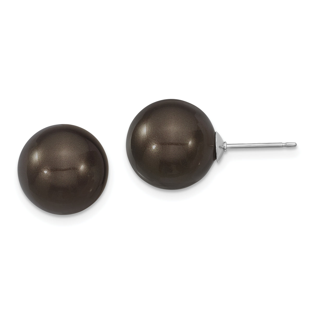 Majestik Sterling Silver Rhodium-plated 12-13mm Black Imitation Shell Pearl Stud Earrings