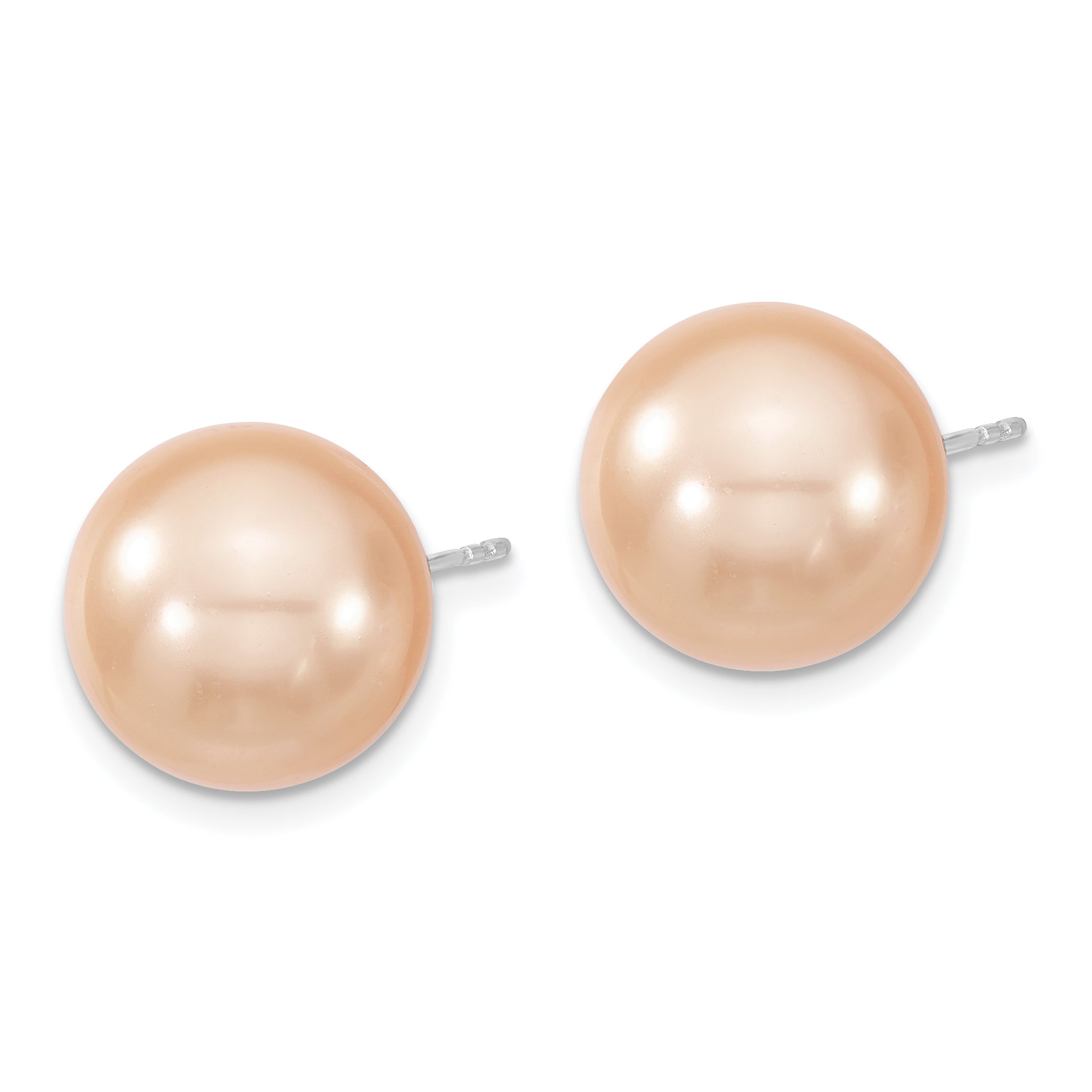 Majestik 925 Sterling Silver Pink Shell Pearl Stud Earrings With Rhodium-Plated Elegant Finish