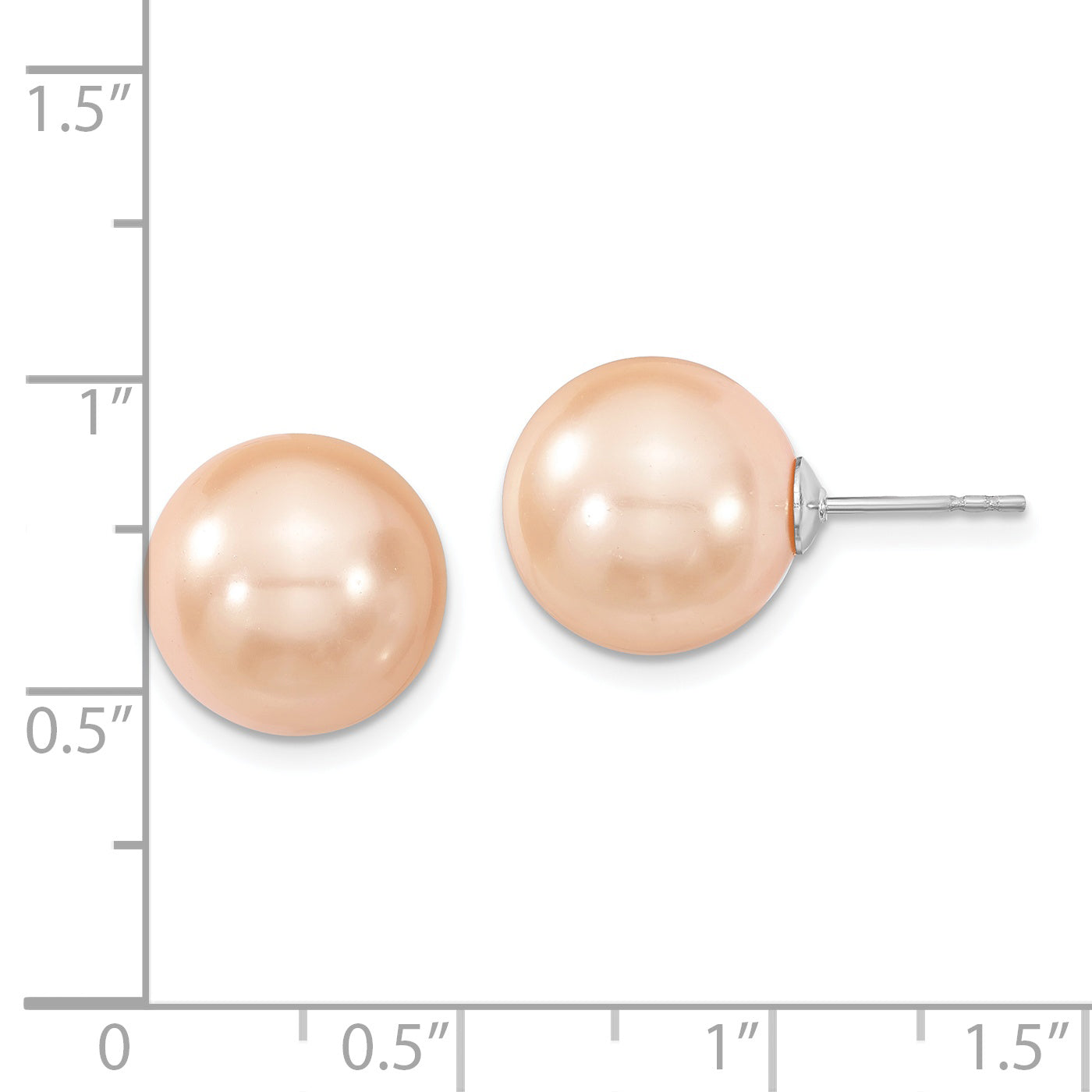 Majestik Sterling Silver Rhodium-plated 12-13mm Pink Imitation Shell Pearl Stud Earrings