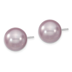 Majestik Sterling Silver Rhodium-plated 12-13mm Purple Imitation Shell Pearl Stud Earrings