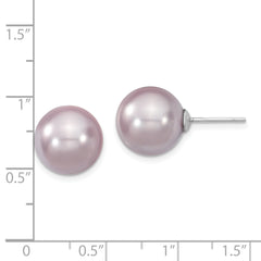 Majestik Sterling Silver Rhodium-plated 12-13mm Purple Imitation Shell Pearl Stud Earrings