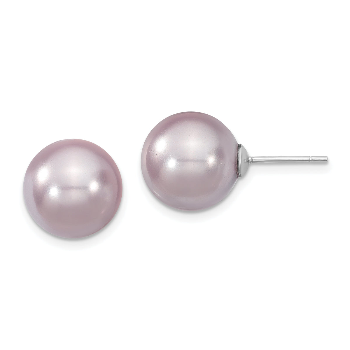 Majestik Sterling Silver Rhodium-plated 12-13mm Purple Imitation Shell Pearl Stud Earrings