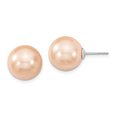 Majestik Sterling Silver Rhodium-plated 12-13mm Pink Imitation Shell Pearl Stud Earrings