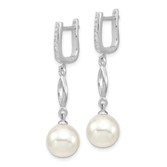 Majestik Sterling Silver Rhodium-plated CZ Hinged Hoop with 10-11mm White Imitation Shell Pearl Dangle Hinged Post Earrings