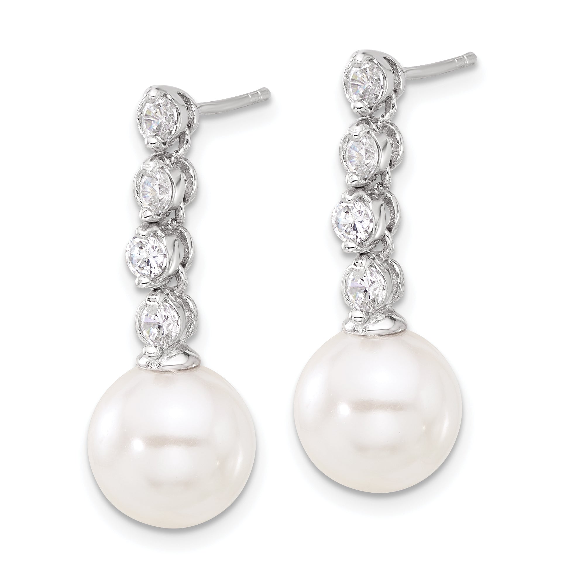 Sterling S Majestik RH-pl 10-11mm Wht Imit Shell Pearl/CZ Dangle Earrings