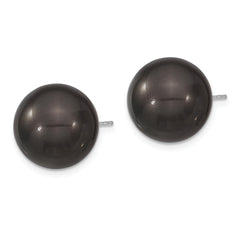 Majestik Sterling Silver Rhodium-plated 14-15mm Black Imitation Shell Pearl Stud Earrings