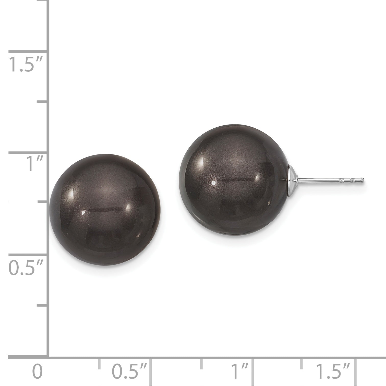 Majestik Sterling Silver Rhodium-plated 14-15mm Black Imitation Shell Pearl Stud Earrings