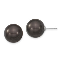 Majestik Sterling Silver Rhodium-plated 14-15mm Black Imitation Shell Pearl Stud Earrings