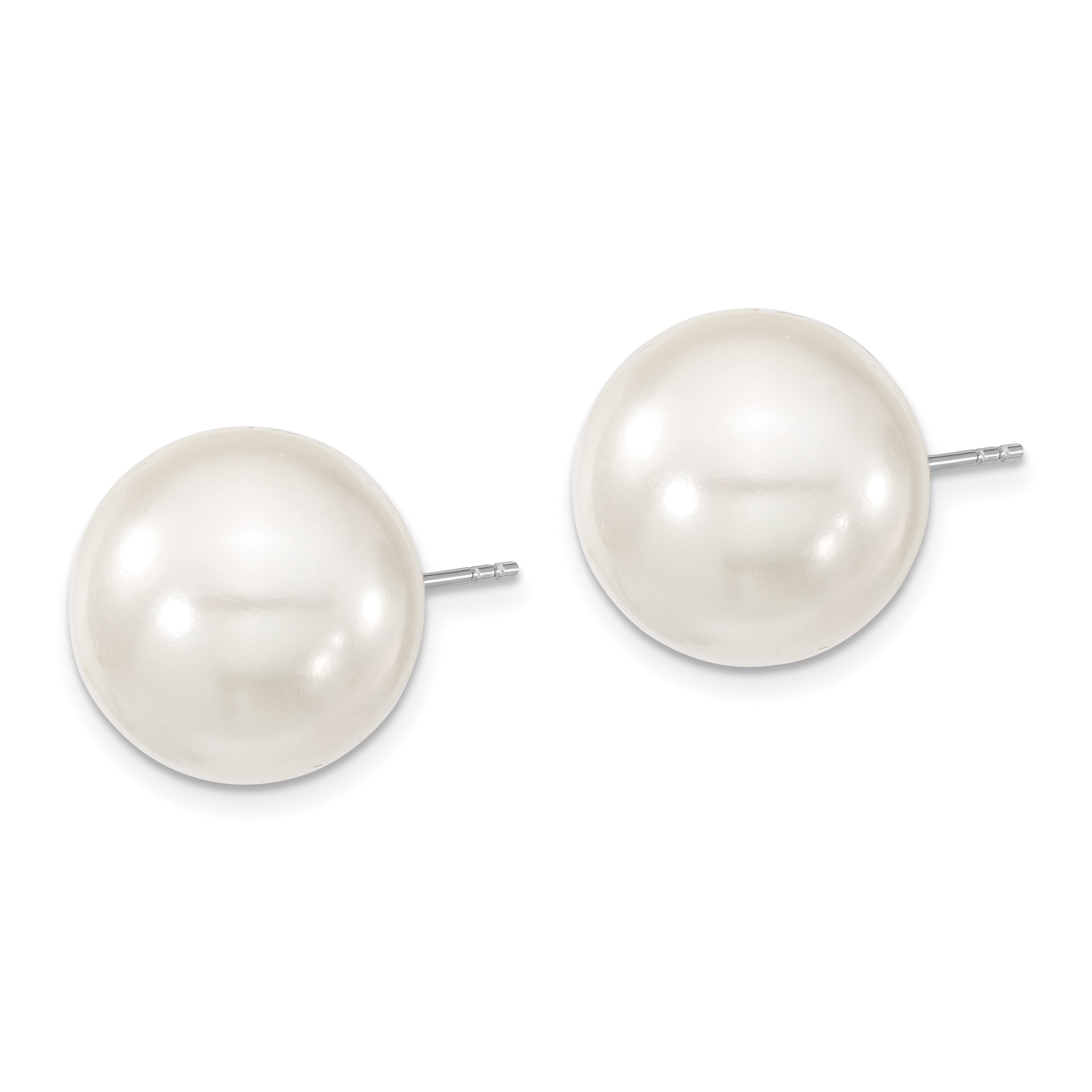 Majestic Rhodium-Plated Sterling Silver Shell Pearl Stud Earrings Elegant & Durable