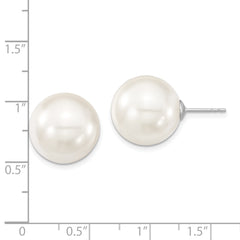 Majestic Sterling Silver Rhodium-plated 14-15mm White Imitation Shell Pearl Stud Earrings