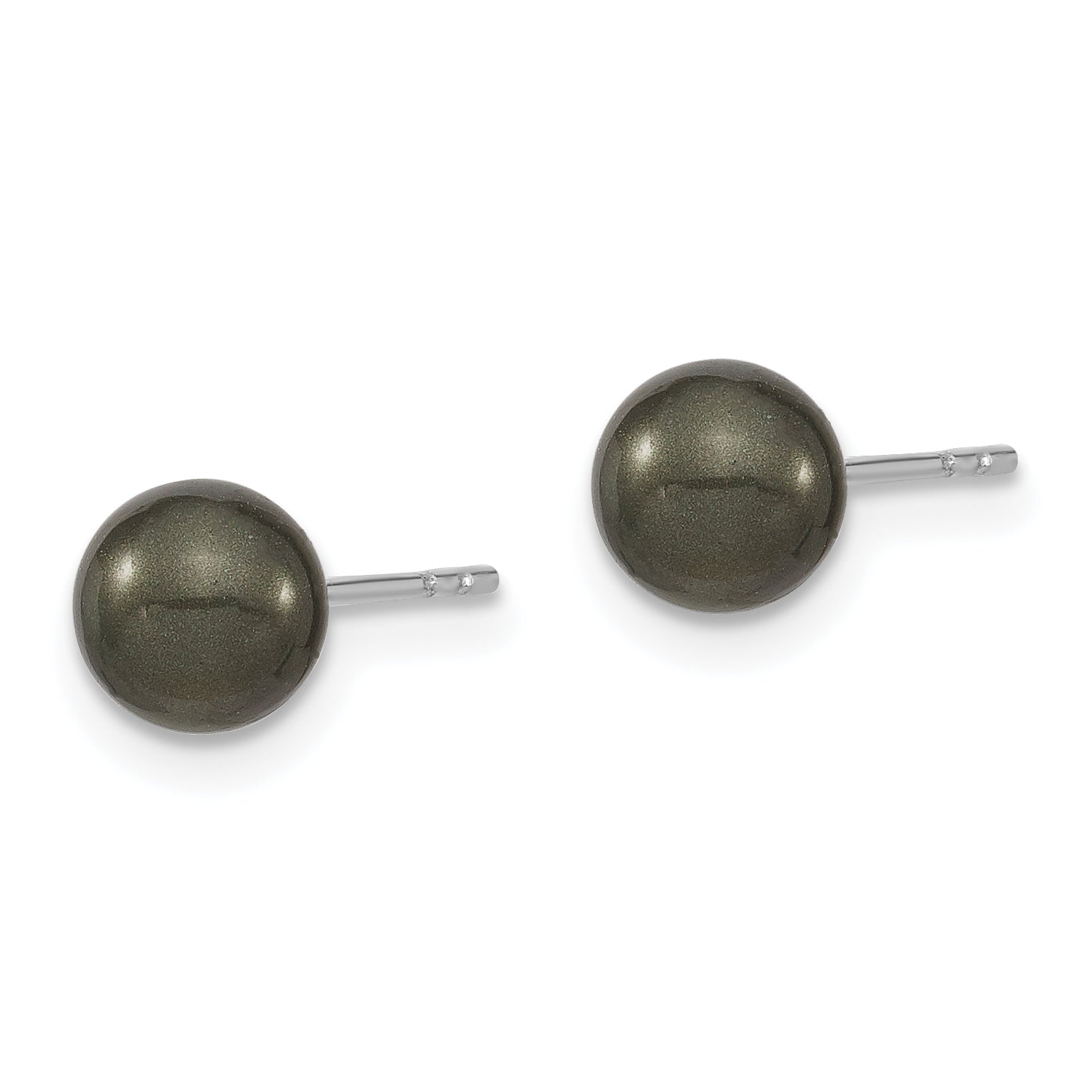 Majestic Sterling Silver Rhodium-plated 6-7mm Black Imitation Shell Pearl Stud Earrings