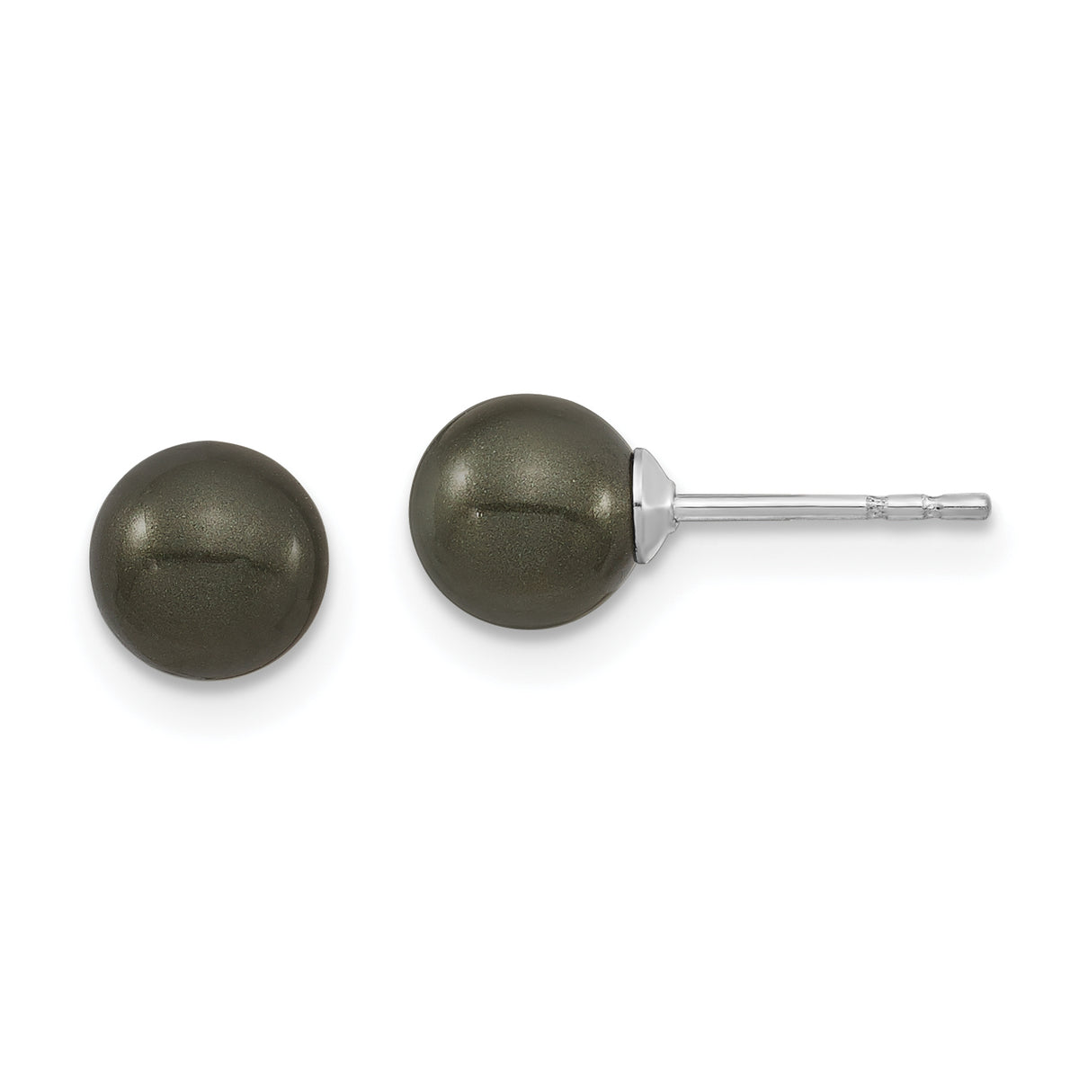 Majestic Sterling Silver Rhodium-plated 6-7mm Black Imitation Shell Pearl Stud Earrings