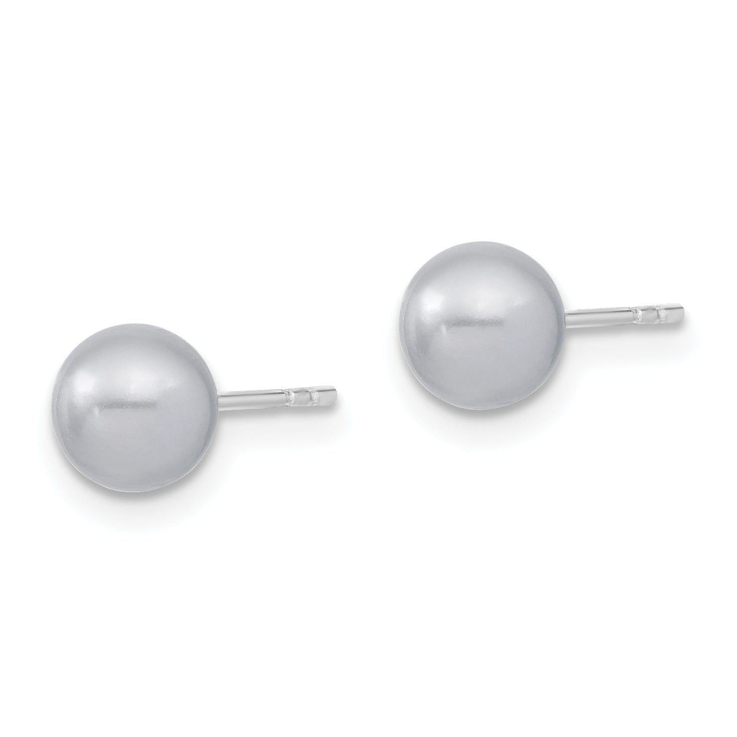 Majestic Sterling Silver Rhodium-plated  6-7mm Grey Imitation Shell Pearl Stud Earrings