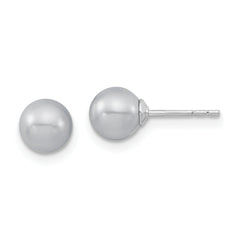 Majestic Sterling Silver Rhodium-plated  6-7mm Grey Imitation Shell Pearl Stud Earrings