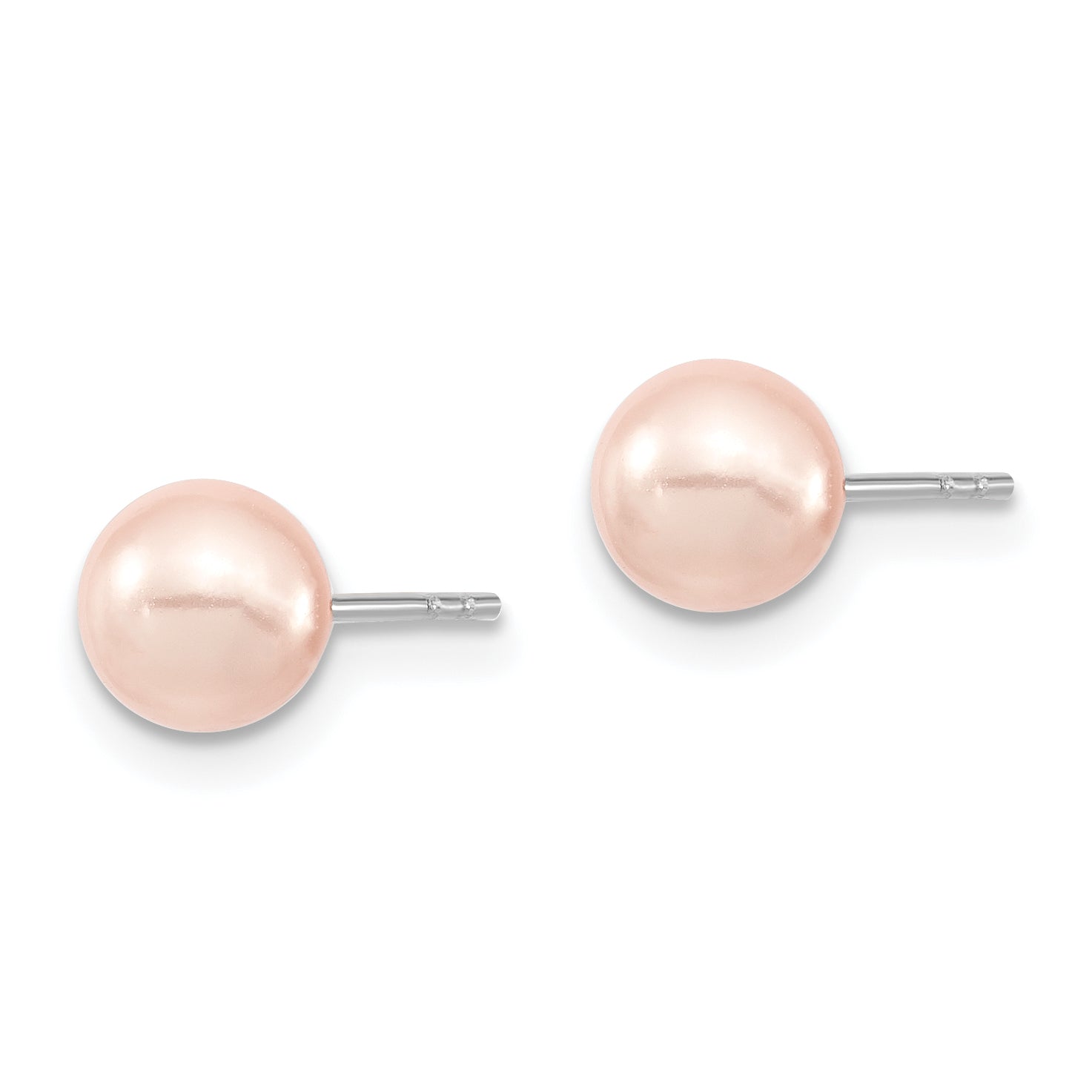 Majestic Sterling Silver Rhodium-plated 6-7mm Pink Imitation Shell Pearl Stud Earrings