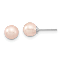 Majestic Sterling Silver Rhodium-plated 6-7mm Pink Imitation Shell Pearl Stud Earrings