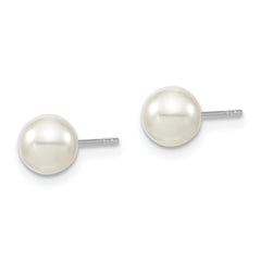 Majestic Sterling Silver Rhodium-plated 6-7mm White Imitation Shell Pearl Stud Earrings