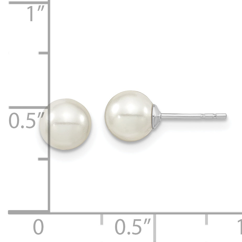 Majestic Sterling Silver Rhodium-plated 6-7mm White Imitation Shell Pearl Stud Earrings