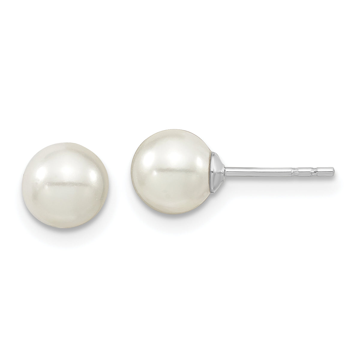 Majestic Sterling Silver Rhodium-plated 6-7mm White Imitation Shell Pearl Stud Earrings