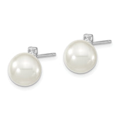 Majestik 925 Sterling Silver Shell Pearl CZ Earrings with Rhodium Plating: Elegant and Tarnish-Resistant