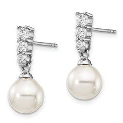 Majestik Sterling Silver Rhodium-plated 8-9mm Imitation Shell Pearl CZ Dangle Earrings