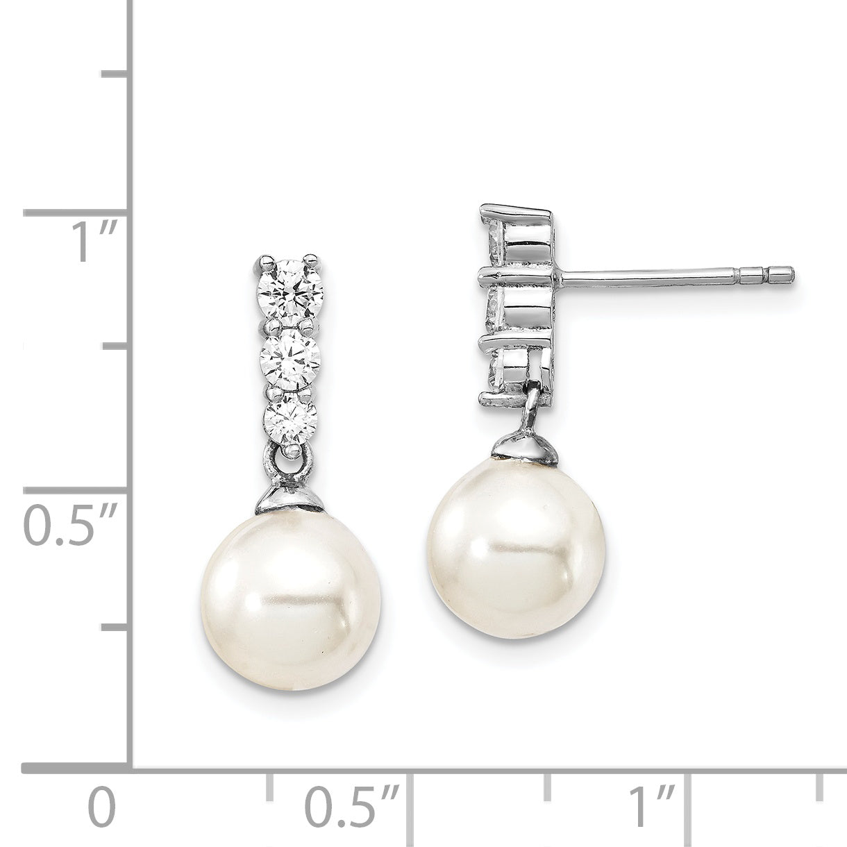 Majestik Sterling Silver Rhodium-plated 8-9mm Imitation Shell Pearl CZ Dangle Earrings