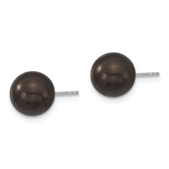 Sterling Silver Rhodium-Plated Black Shell Pearl Stud Earrings, Elegant and Gift Ready