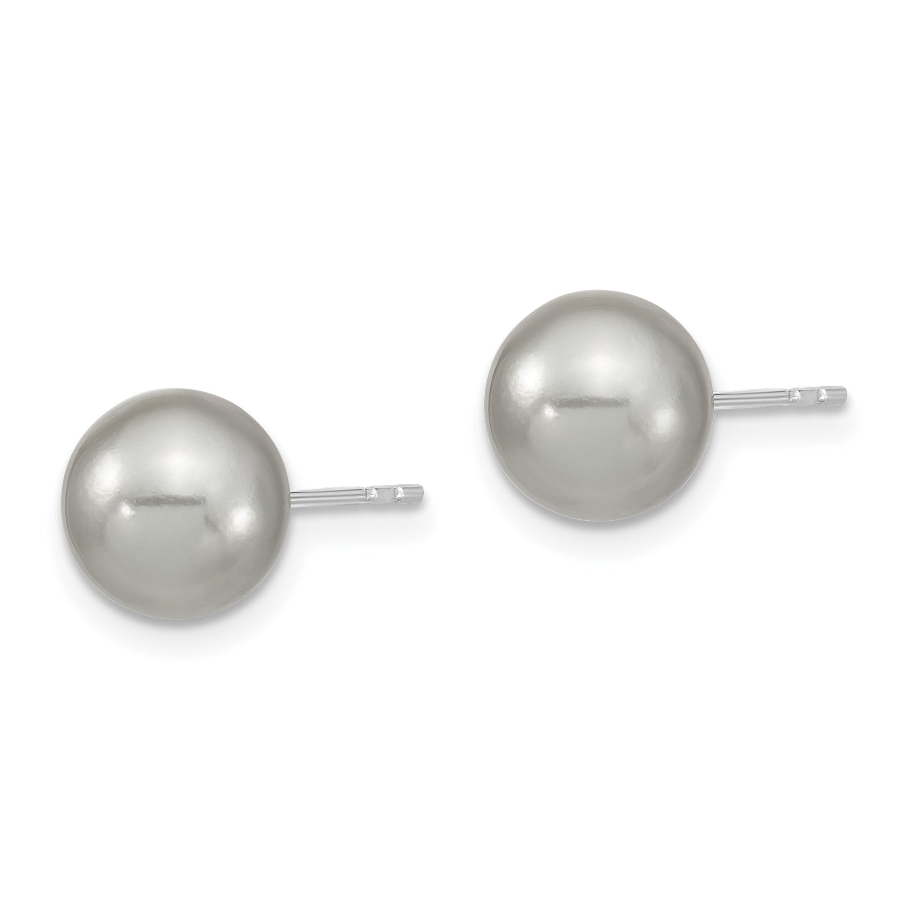 Majestic Sterling Silver Rhodium-plated 8-9mm Grey Imitation Shell Pearl Stud Earrings