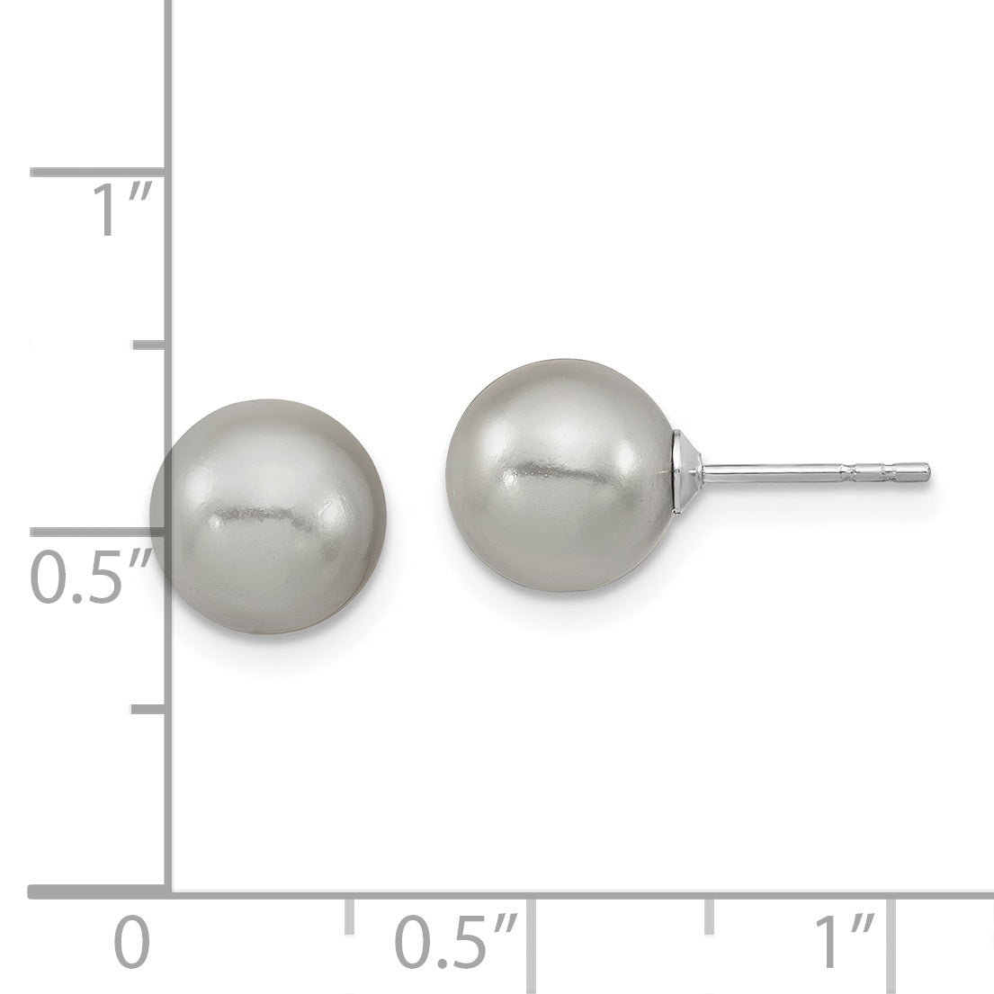 Majestic Sterling Silver Rhodium-plated 8-9mm Grey Imitation Shell Pearl Stud Earrings