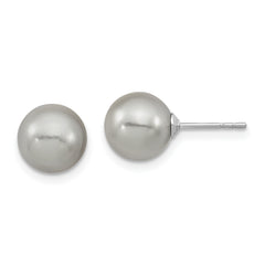 Majestic Sterling Silver Rhodium-plated 8-9mm Grey Imitation Shell Pearl Stud Earrings